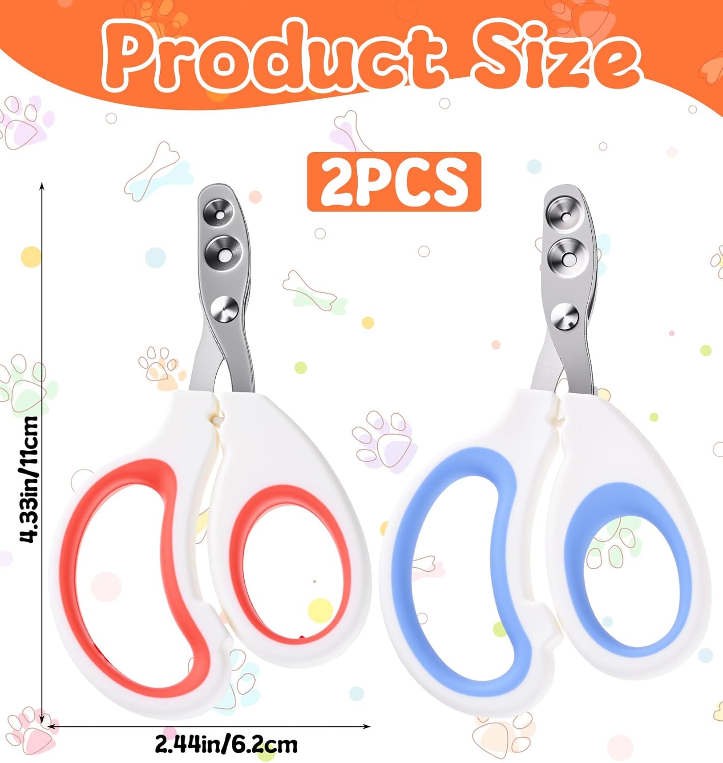 2Pcs Pet Nail Clippers, 2Pcs Kitten Nail Clipper with Guard for Cats Dogs Small Animal Claws Trimmer Ideal for Bearded Dragon Cats Rabbit, Non-slip Handle & Stainless Steel Blades, Safe & Easy to Use