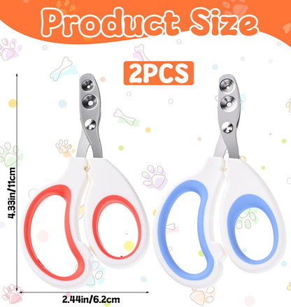 2Pcs Pet Nail Clippers, 2Pcs Kitten Nail Clipper with Guard for Cats Dogs Small Animal Claws Trimmer Ideal for Bearded Dragon Cats Rabbit, Non-slip Handle & Stainless Steel Blades, Safe & Easy to Use