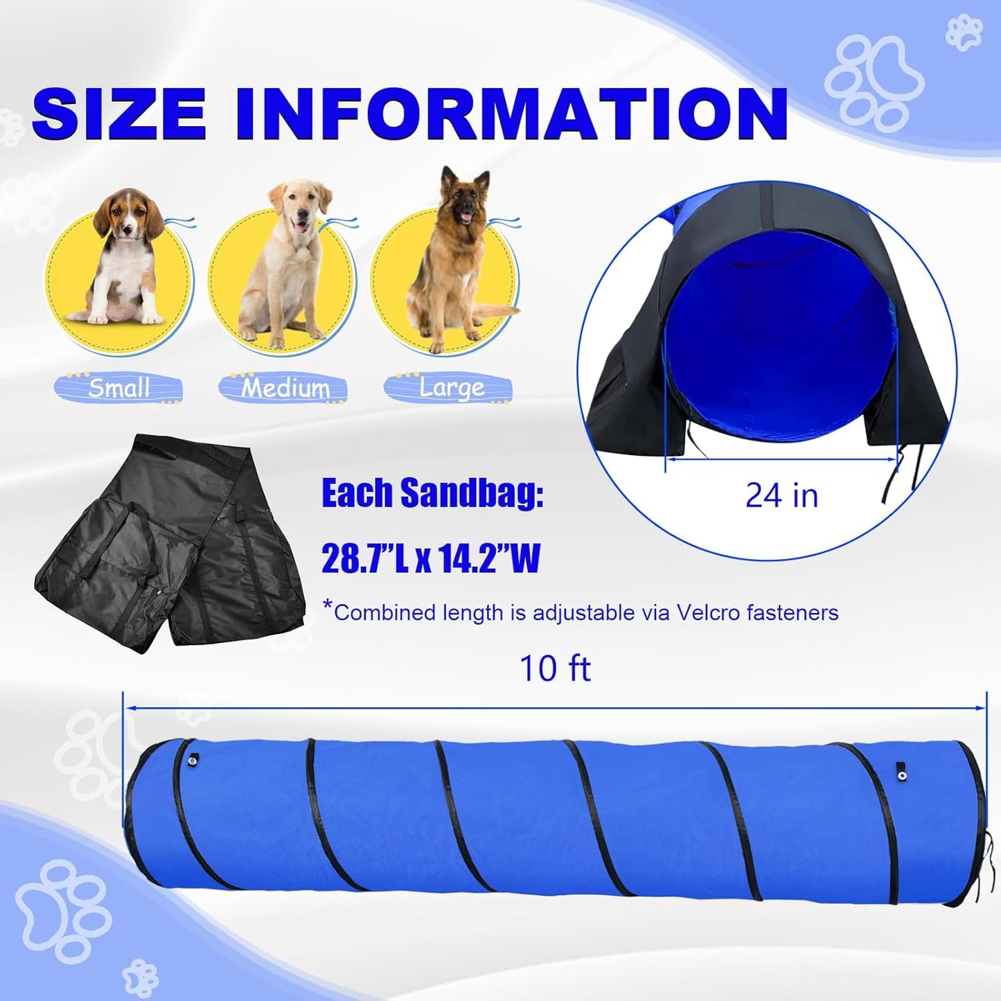10 Foot Dog Agility Tunnel with Sandbags, 24 Inch Open Indoor Outdoor Dog Agility Training Equipment for Large Medium Small Dogs