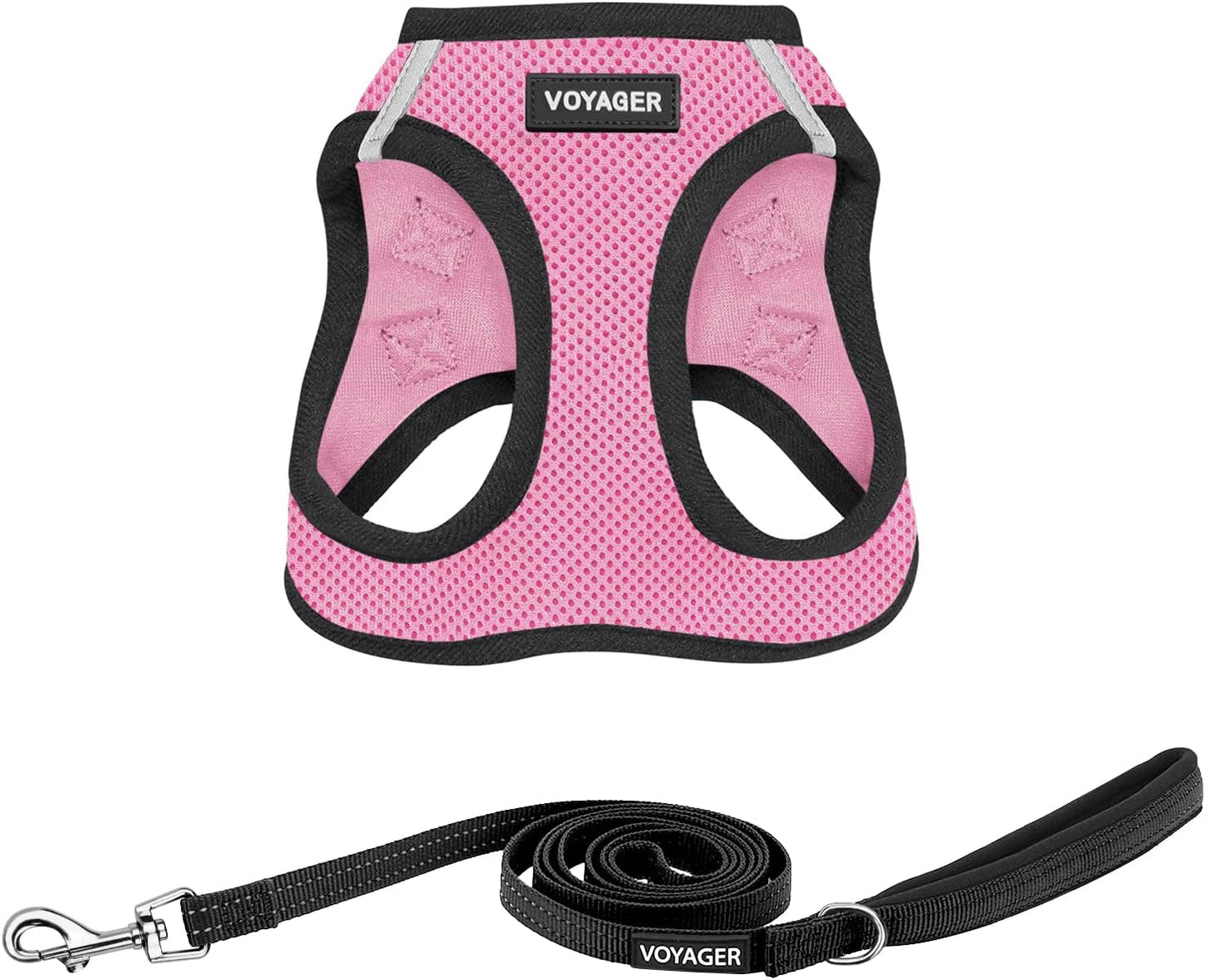Best Pet Supplies Voyager Step-in Air All Weather Mesh Harness and Reflective Dog 5 ft Leash Combo with Neoprene Handle, for Small, Medium and Large Breed Puppies - Pink Base, XXS