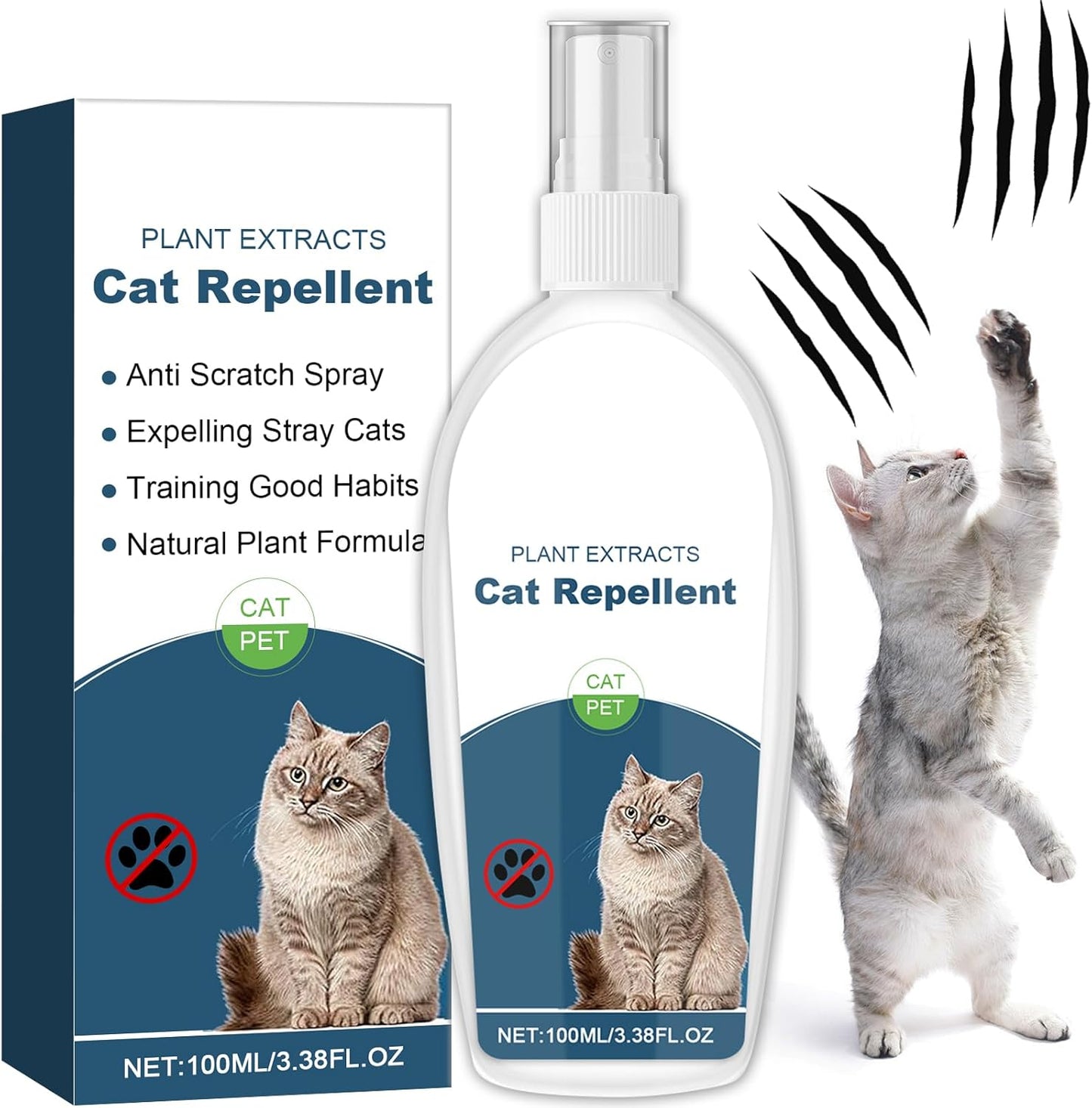 Cat Deterrent Spray, Botanical Cat Repellent Spray for Furniture, Gentle for Indoor & Outdoor Use, Helps Stop Urine Marking & Scratches, Effective Training Aid, 100ml