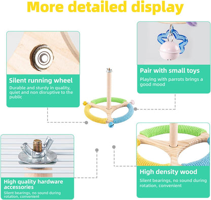 Bird Perch Toy, Interactive Spinning Parakeet Parrot Toys with Chew Toy,360° Silent Free-Spin,for Parrots, Parakeets, Cockatiels, Small to Medium Birds, with Poplar Swing (Round)