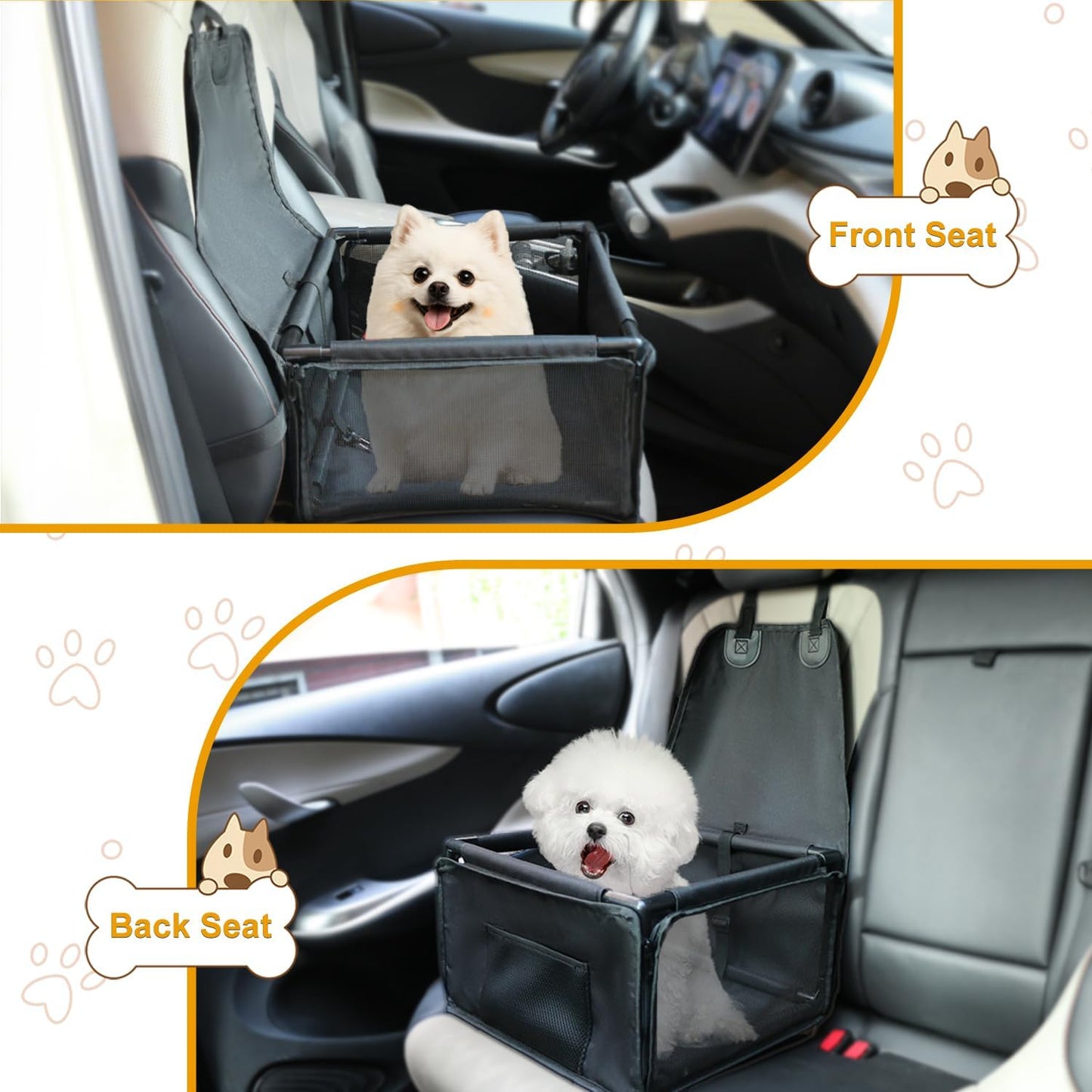 Dog Car Seats for Small Dogs,Pet Booster Seat with ，Frame Walls Extra Stable Waterproof Dog Box Car for Back and Front Seat,for Pet Up to 15 lbs