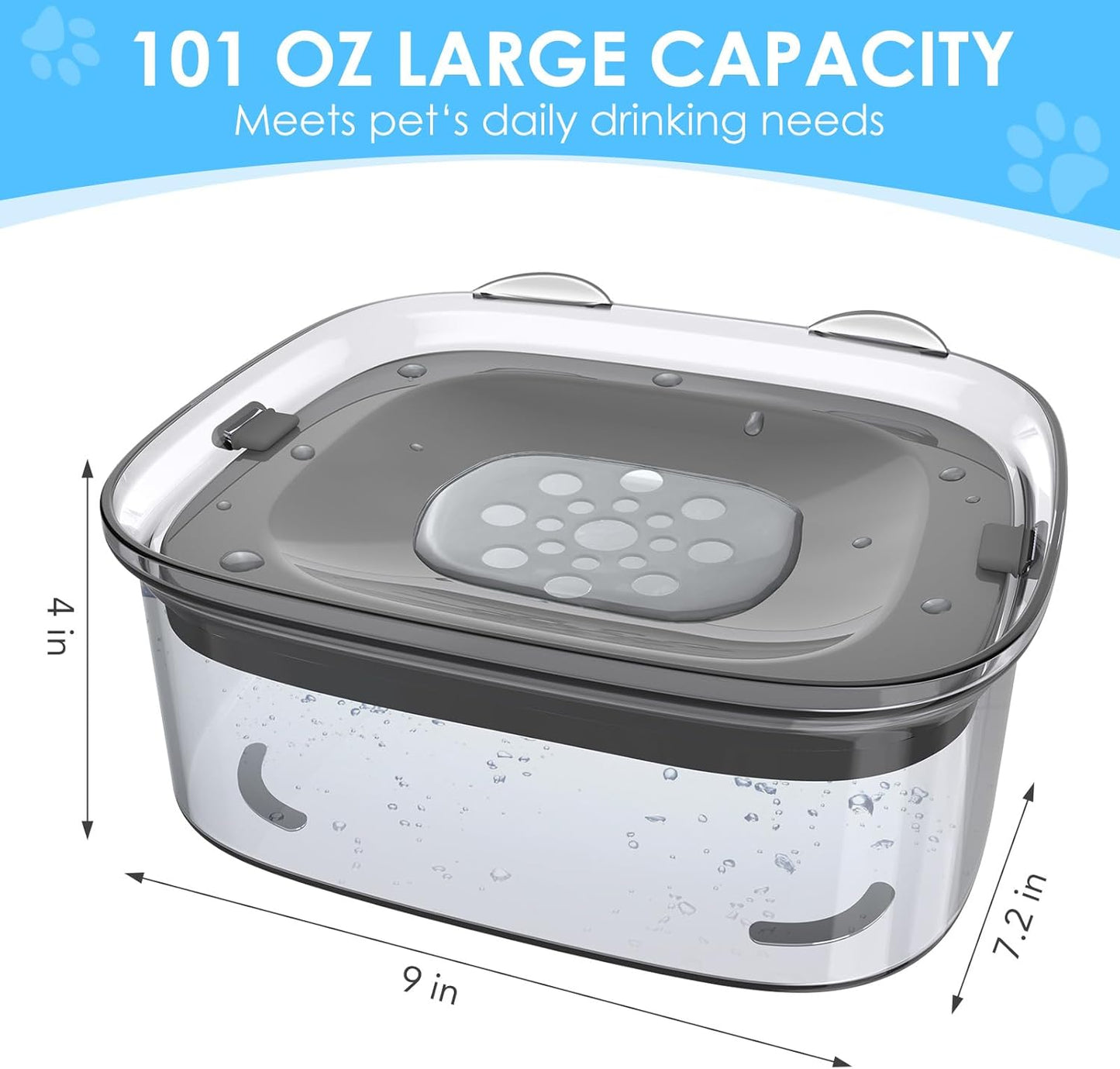 AONKEY 3L Dog Water Bowl No Spill, 101oz Large Spill Proof Dog Bowl Reduce Refill, Anti Splash No Mess Dispenser Dripless Slow Drinking Water Bowl for Sloppy Messy Drinkers (Gray)