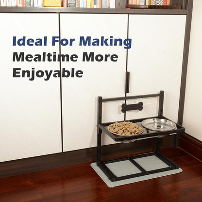 Elevated Dog Bowls with Slow Feeder, 5 Adjustable Heights, Anti-Slip, Durable Metal Frame, Spill Proof Mat, Rust-Resistant Bowls, Easy to Clean