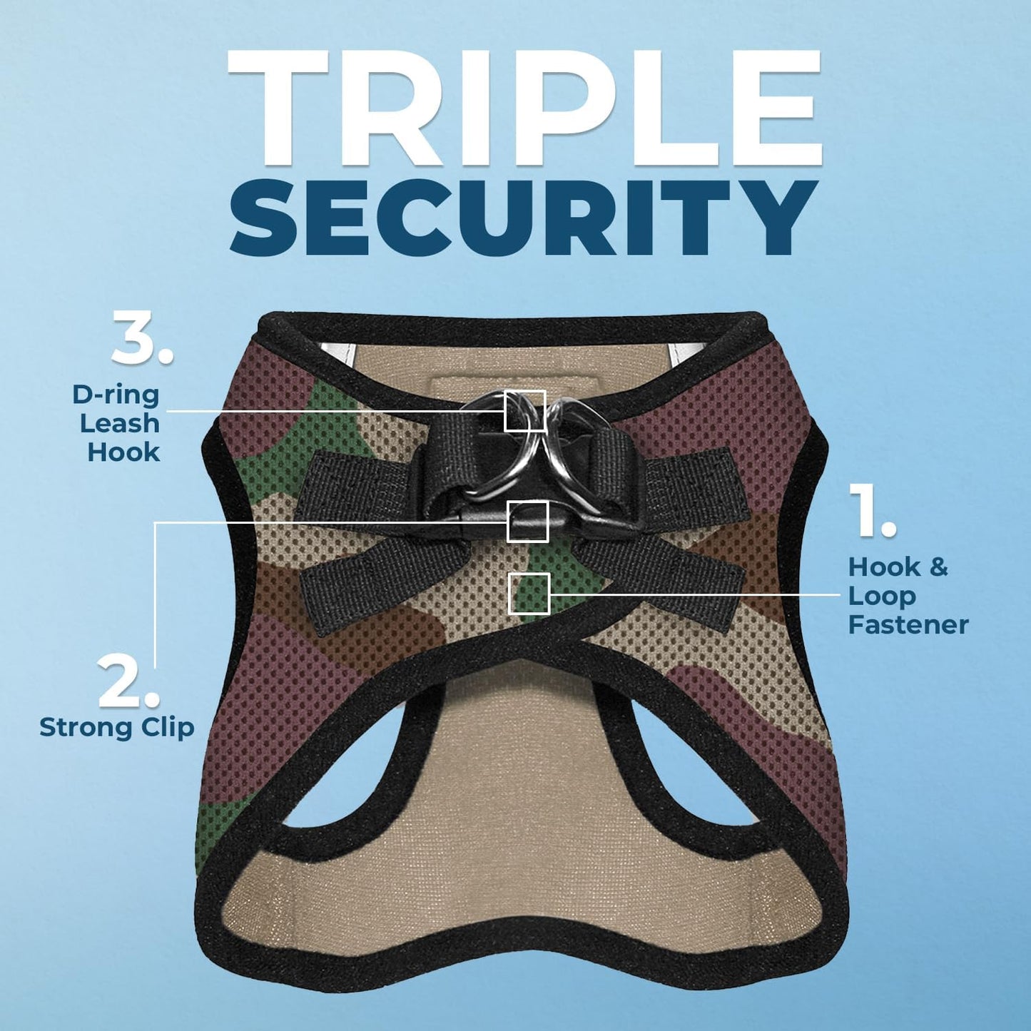 Best Pet Supplies - All Weather Mesh / Plush, Reflective, No Pull Harness for Small, Medium Dogs, Cats - Secure with Hook & Loop Fastener, Buckle, Double D-Rings - Army/Black Trim, L