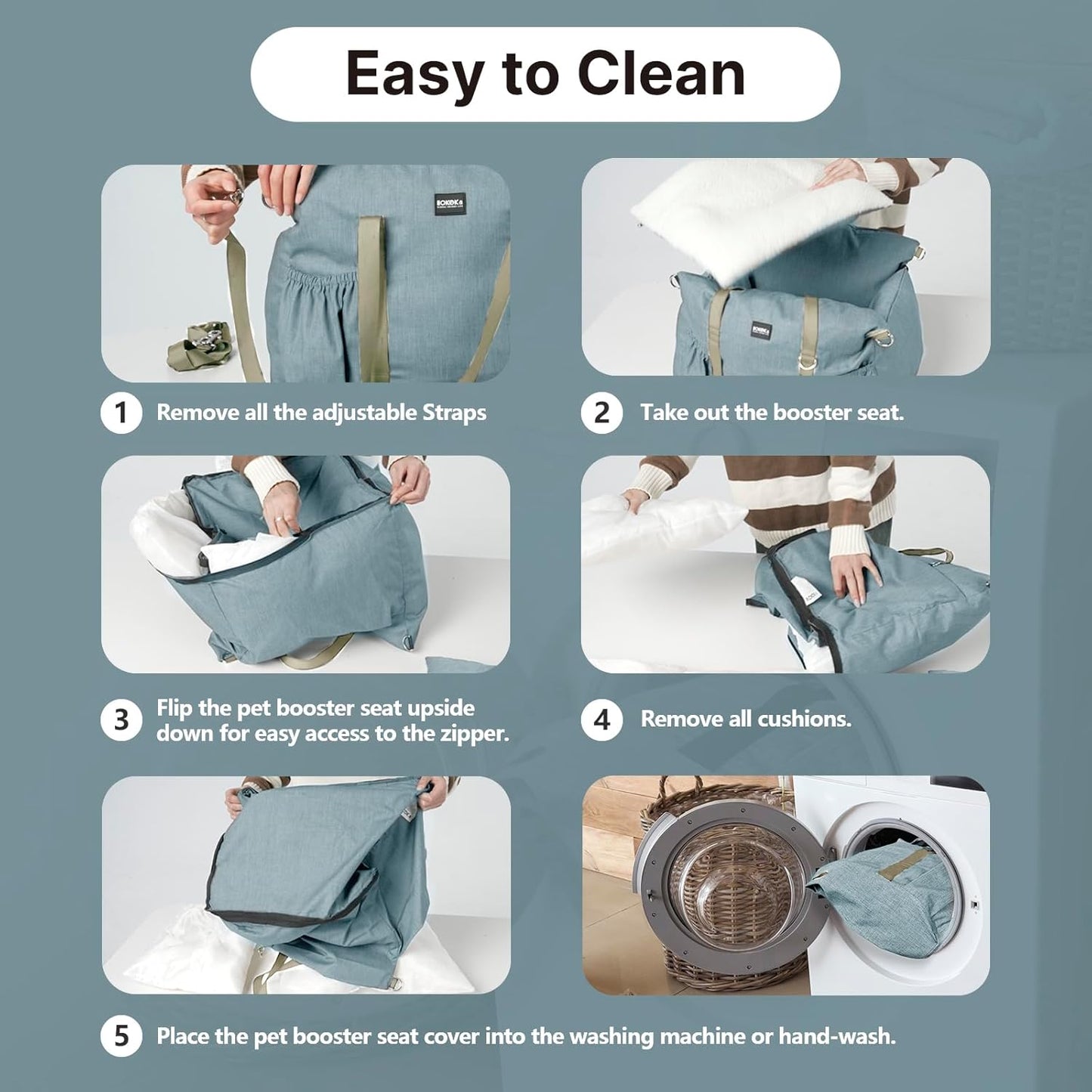 Small Dog Car Seat with Safety Leash - Up to 25lbs, Waterproof Travel Bed with Detachable Cover and Pockets - Easy Installation - Blue