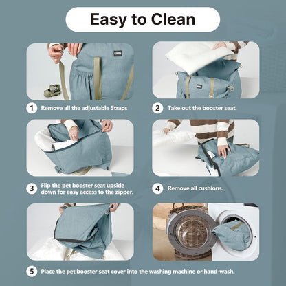 Small Dog Car Seat with Safety Leash - Up to 25lbs, Waterproof Travel Bed with Detachable Cover and Pockets - Easy Installation - Blue