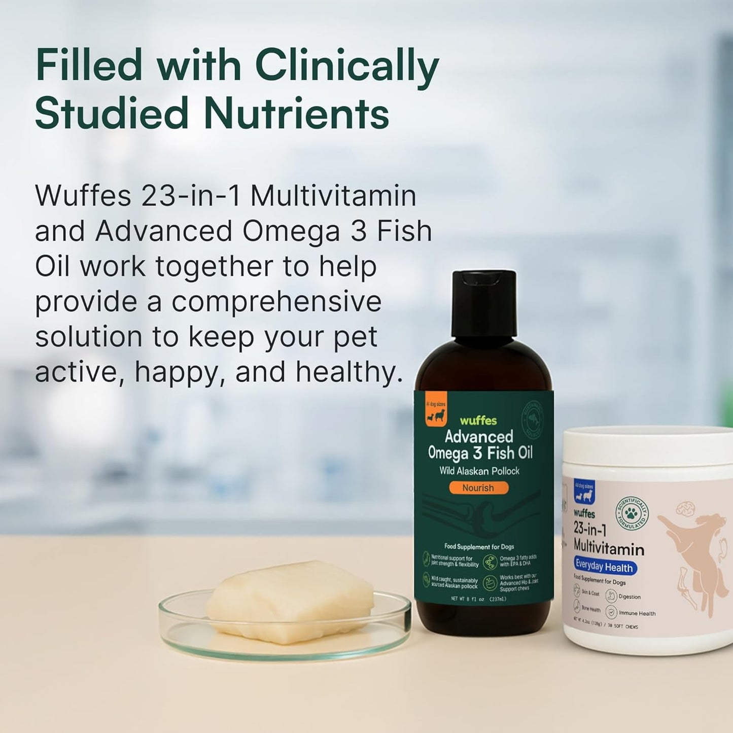 Wuffes 23-in-1 Multivitamin and Advanced Omega 3 Fish Oil Bundle for Small and Medium Dogs