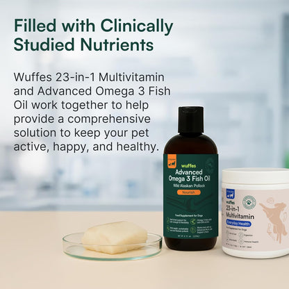 Wuffes 23-in-1 Multivitamin and Advanced Omega 3 Fish Oil Bundle for Small and Medium Dogs