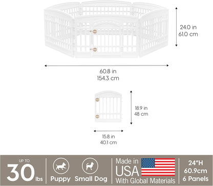 IRIS USA 24" 6-Panel Dog Playpen with Door, 61 x 61 x 24, Puppy Playpen, Dog Play Pen Indoors, Pet Fence, Puppies/Small Dogs, White