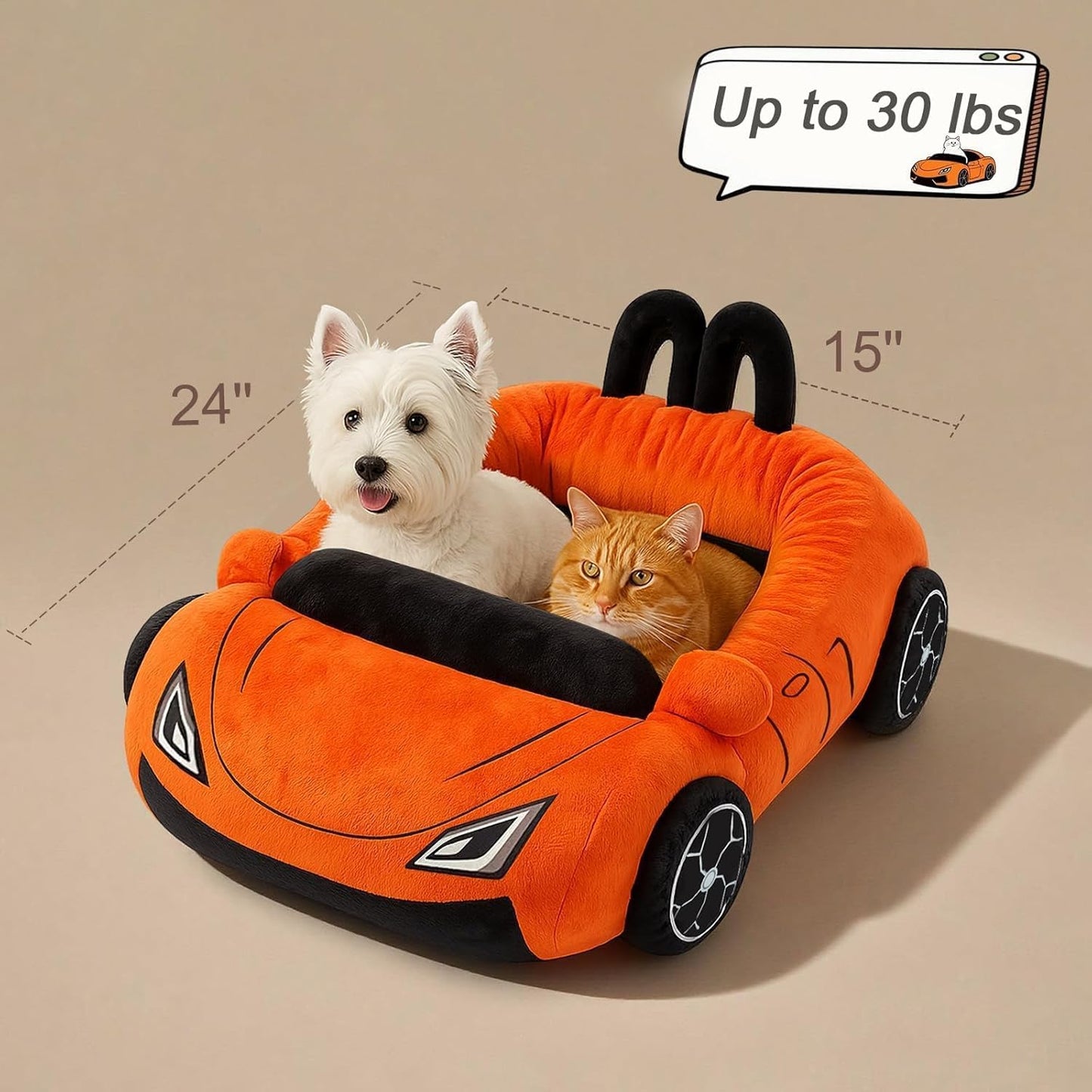 Cute Cat Beds Kitten Beds, Soft Small Dog Beds, Washable Pet Beds for Puppy and Kitty, Funny Supercar Cat Toys, 24 Inch