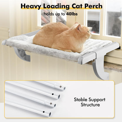 Window Sill Mount Cat Perch for Indoor Cats, One-Step Sliding Clamping Slot Adjustment Cat Hammock with Washable Cover, No Suction Cups Pet Bed for Windowsill & Bedside (Medium)