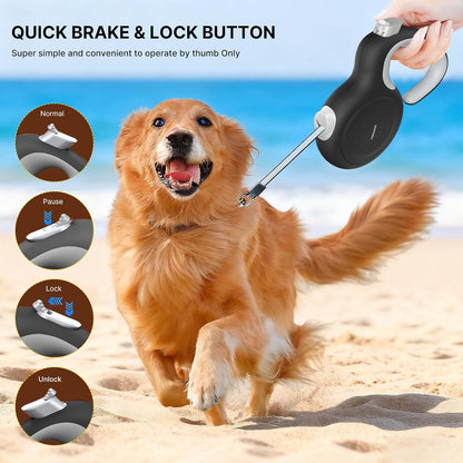 AutoBrake Retractable Dog Leash for Medium and Large Dogs, 360° Tangle-Free Dog Leash and 16Ft Strong Nylon Tape, Ergonomically Comfortable and Lightweight Grip Handle (Black)