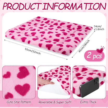 VitalCozy 2 Pack Self Warming Cat Mat Self Heating Pad Bed Reversible Machine Washable Reflects Body Heat Warm Thermal Pet Pad Crate Blanket for Feral and Indoor Cat(Pink, Red,22'' X 18'',Heart)