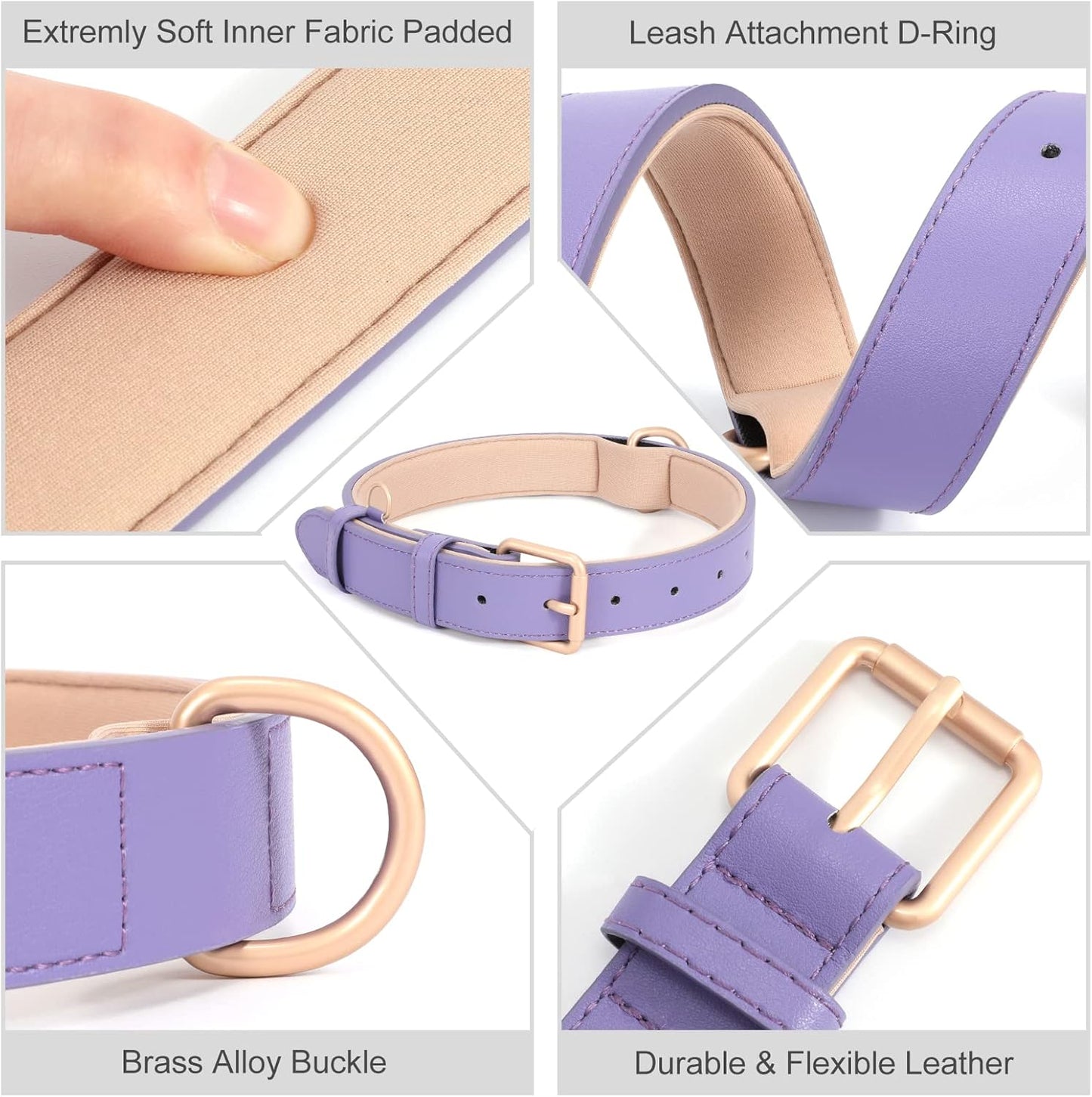 Airtag Leather Dog Collar for Small Medium Large Dog Adjustable Soft Padded Air Tag Puppy Collar Heavy Duty Metal Buckle Collar with Anti-Lost Airtag Holder Protective Case,XS,Purple