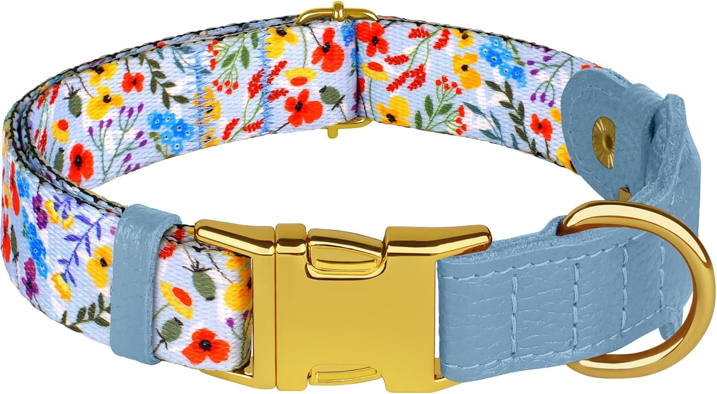 AirTag Dog Collar for Small Medium Large Breed - Adjustable Cute Pattern Dog Collar with Airtag Holder - Soft Leather Tracker GPS Apple Air Tag Pet Collars (Medium, 14"-18" Neck Fit, Floral)