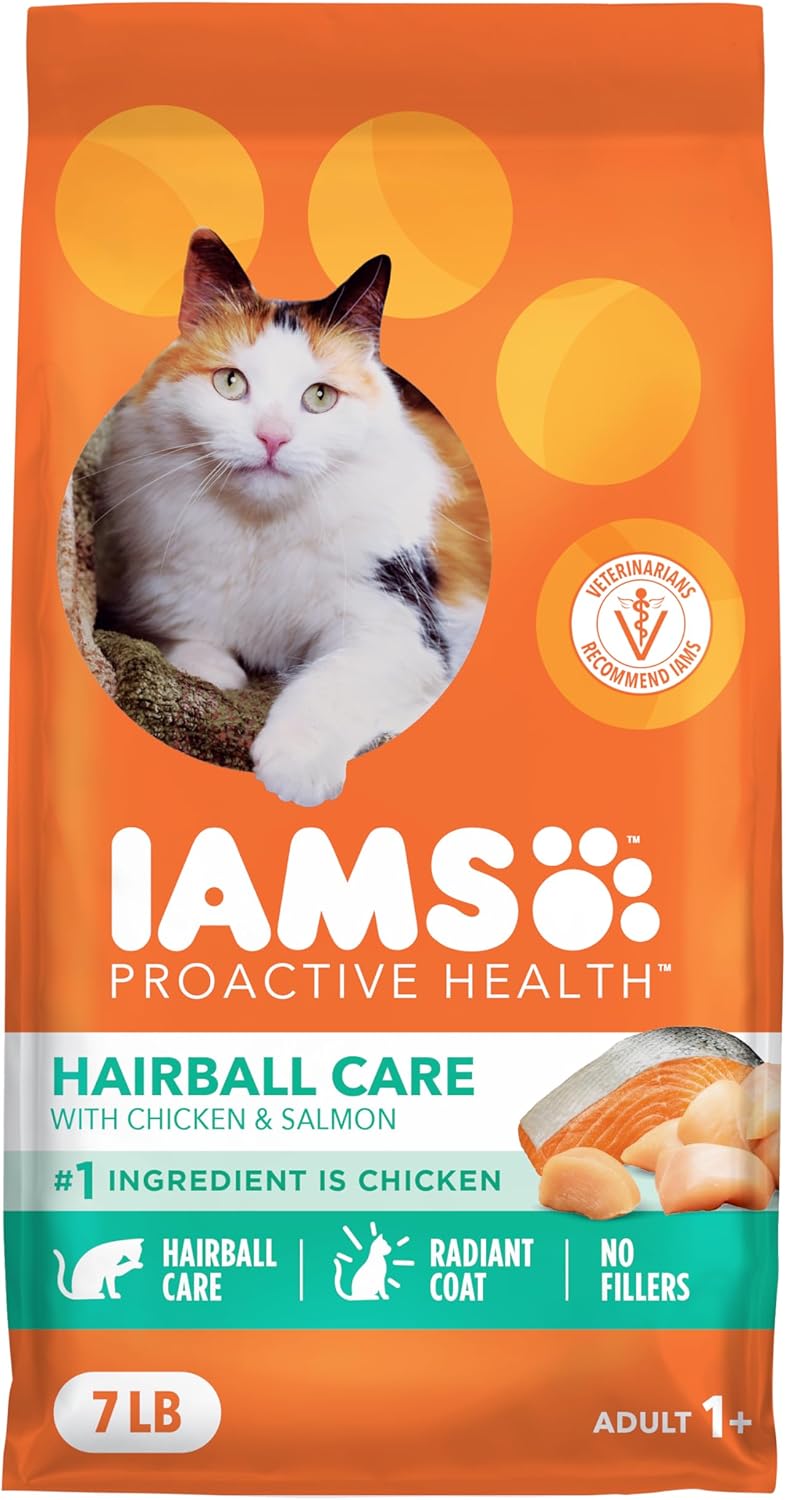 IAMS Proactive Health Adult Hairball Care Dry Cat Food with Chicken and Salmon, 7 lb. Bag
