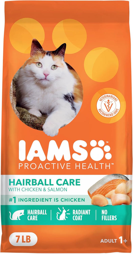 IAMS Proactive Health Adult Hairball Care Dry Cat Food with Chicken and Salmon, 7 lb. Bag