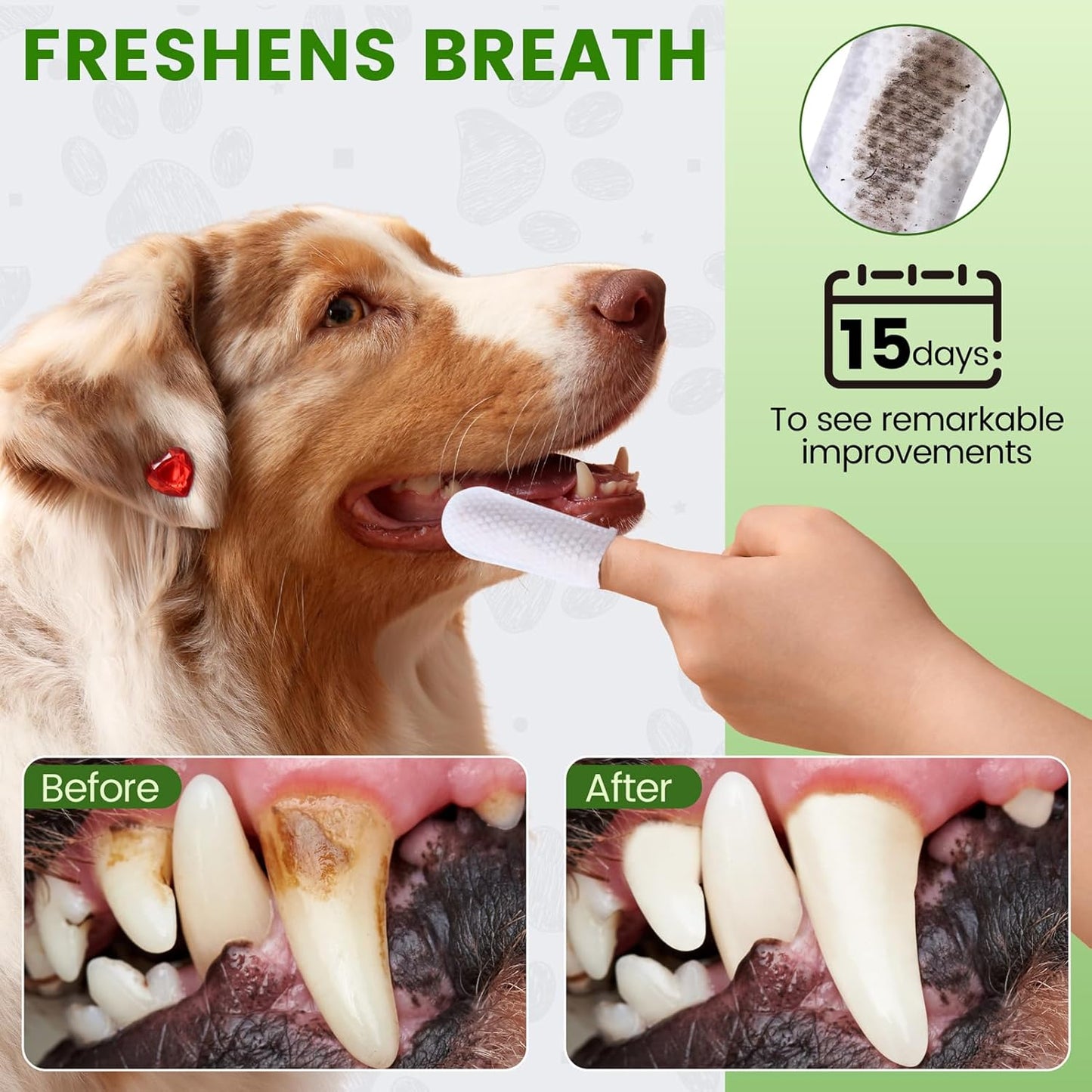 Dog Dental Care Wipes - Pet Teeth Cleaning Wipes for Dogs & Cats - Reduces Plaque, Freshens Breath Dog Dental Care Solution Pet Finger Wipes(60 PCS, Unscented)