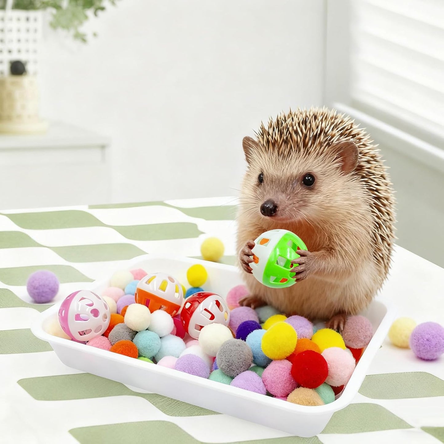 Dig-Box Tray for Hedgehog, Dig Box with Multicolor Furry Ball Toys, Hedgehog Accessories, Toys for Hedgehogs, Sugar Gliders, Hamster, Kitten and Other Small Animals