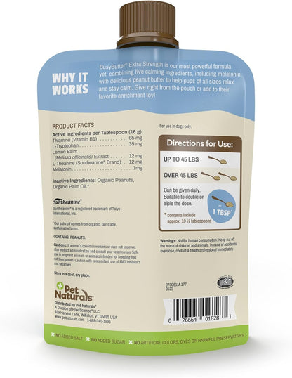 Pet Naturals BusyButter Extra Strength Calming Peanut Butter for Dogs - Great for Dog Toys, Lick Mats, Training, Calming Treats, Dog Anxiety Relief, Grooming, Treats and More - 1 6oz Pouch