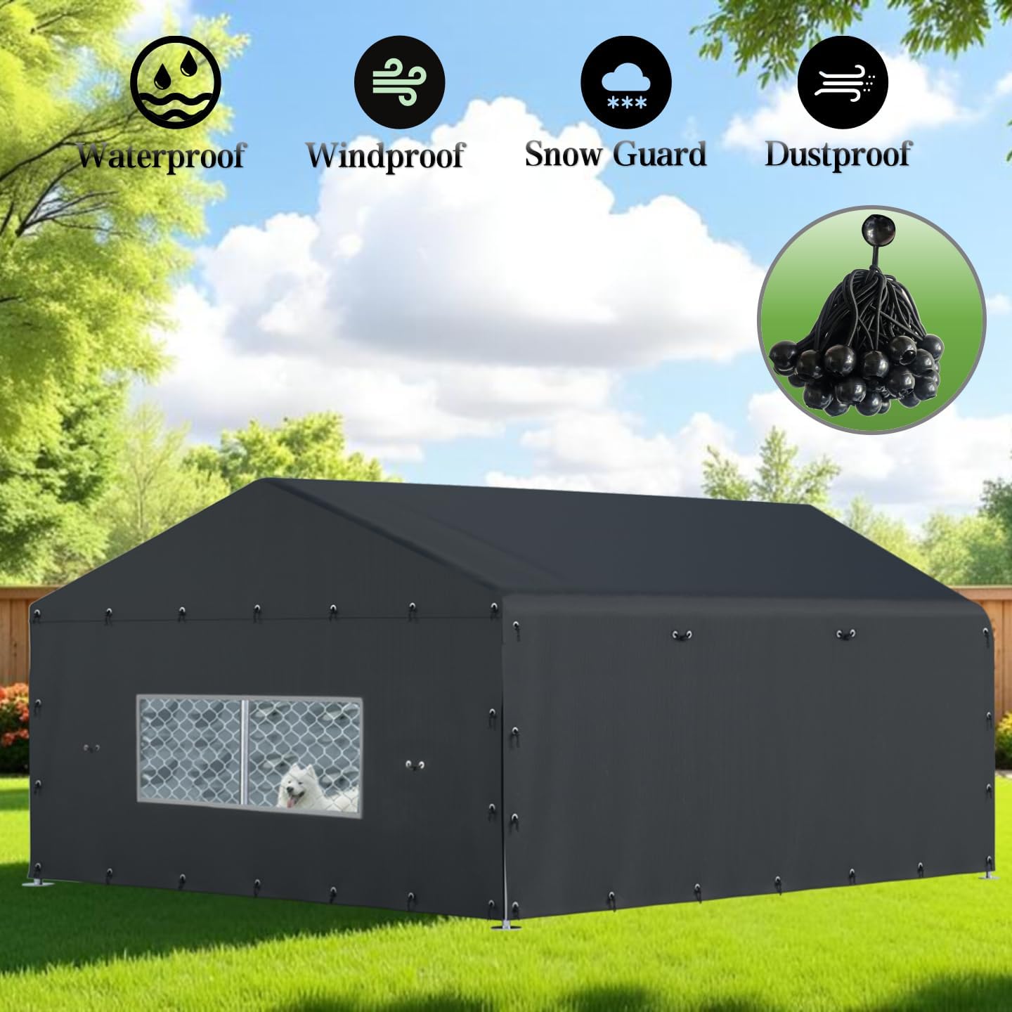 Dog Kennel Cover,Featuring Multiple Elastic Bungee Cords and Windproof Ropes. Made From 600D Waterproof Oxford Fabric, This Replacement Cover Provides Full Coverage for Your Kennel,10'×10'×7'