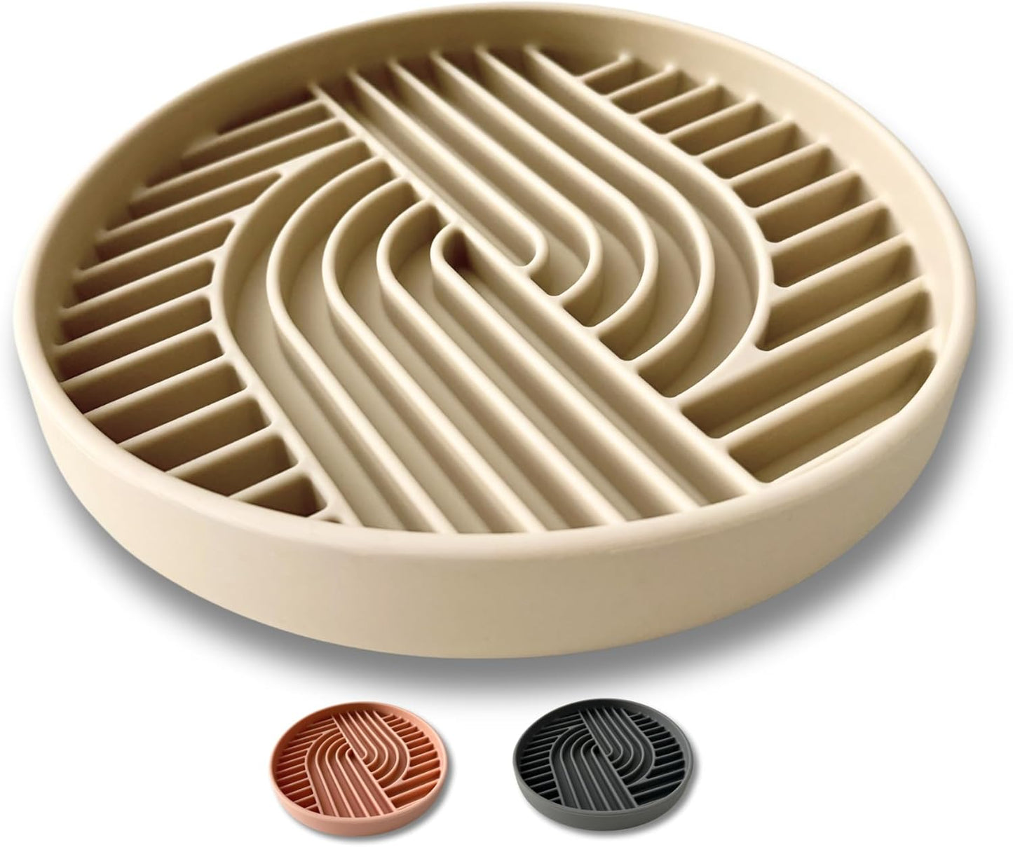 Beige Silicone Slow Feeder Bowl for Dogs, Cats and Pets by Stella and Bear Co.