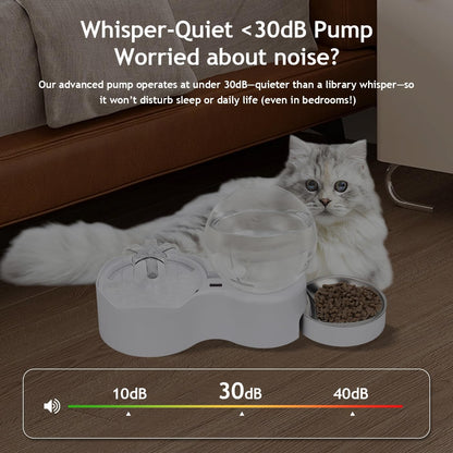 Cat Water Fountain with Food Bowl - Pet Fountain 2 in 1 Set, Automatic Pet Water Dispenser with 3 Drinking Modes, Cat Food and Water Dispenser Set for Cats and Small Dogs