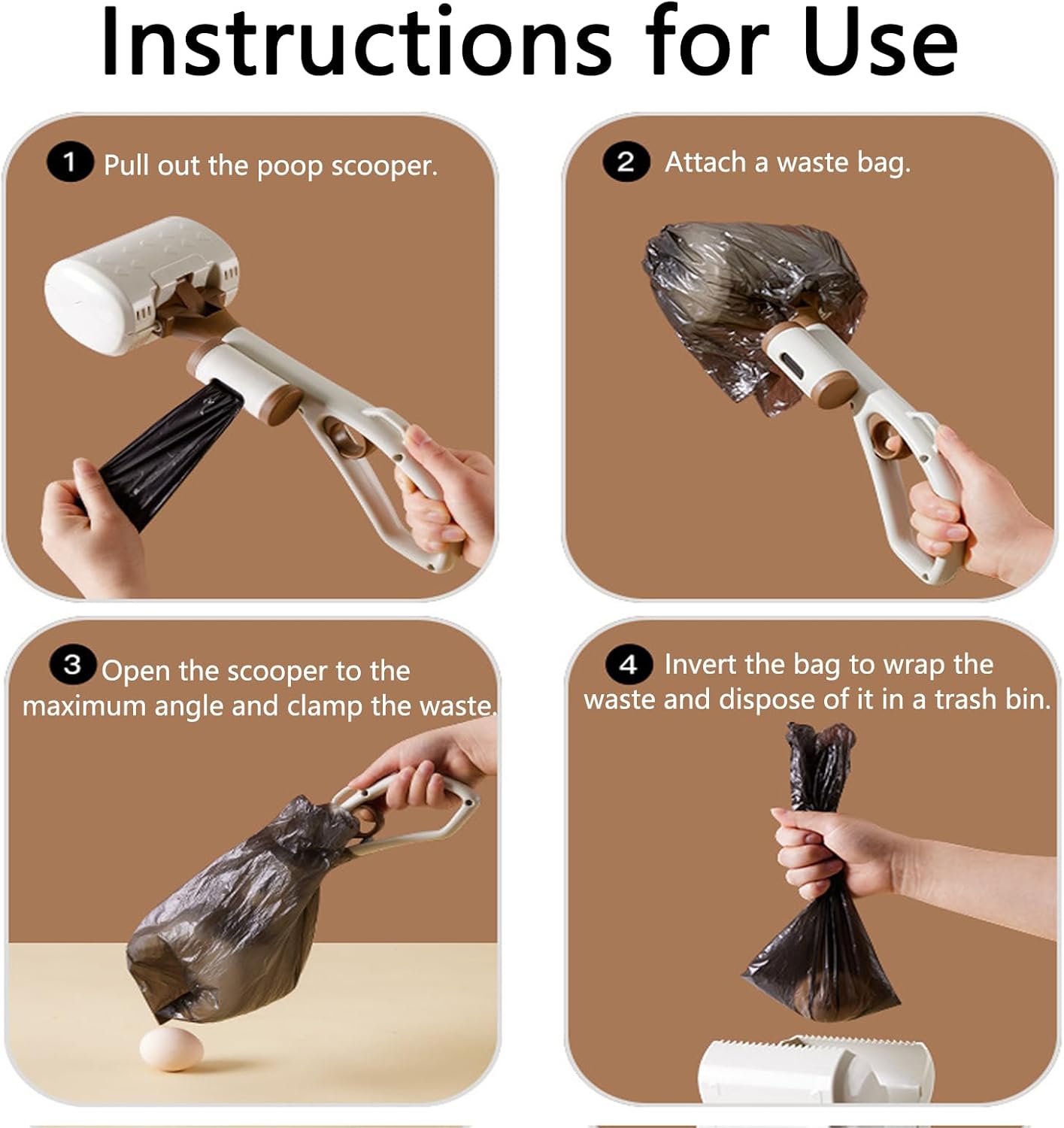 Pooper Scooper with Handle 14”, No Touch Waste Pickup Tool for Large Medium Small Dogs,Portable for Lawn Grass Dirt Gravel, Includes 1 Rolls Waste Bags (Yellow)