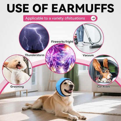 Quiet Dog Ear Muffs,Anxiety Relief/Noise Protection-Grooming-Thunder-Fireworks,Hematoma Ear Wrap,Adjustable Quiet Head Cover Sleeves Ear Covers for Bath (Blue, Medium)