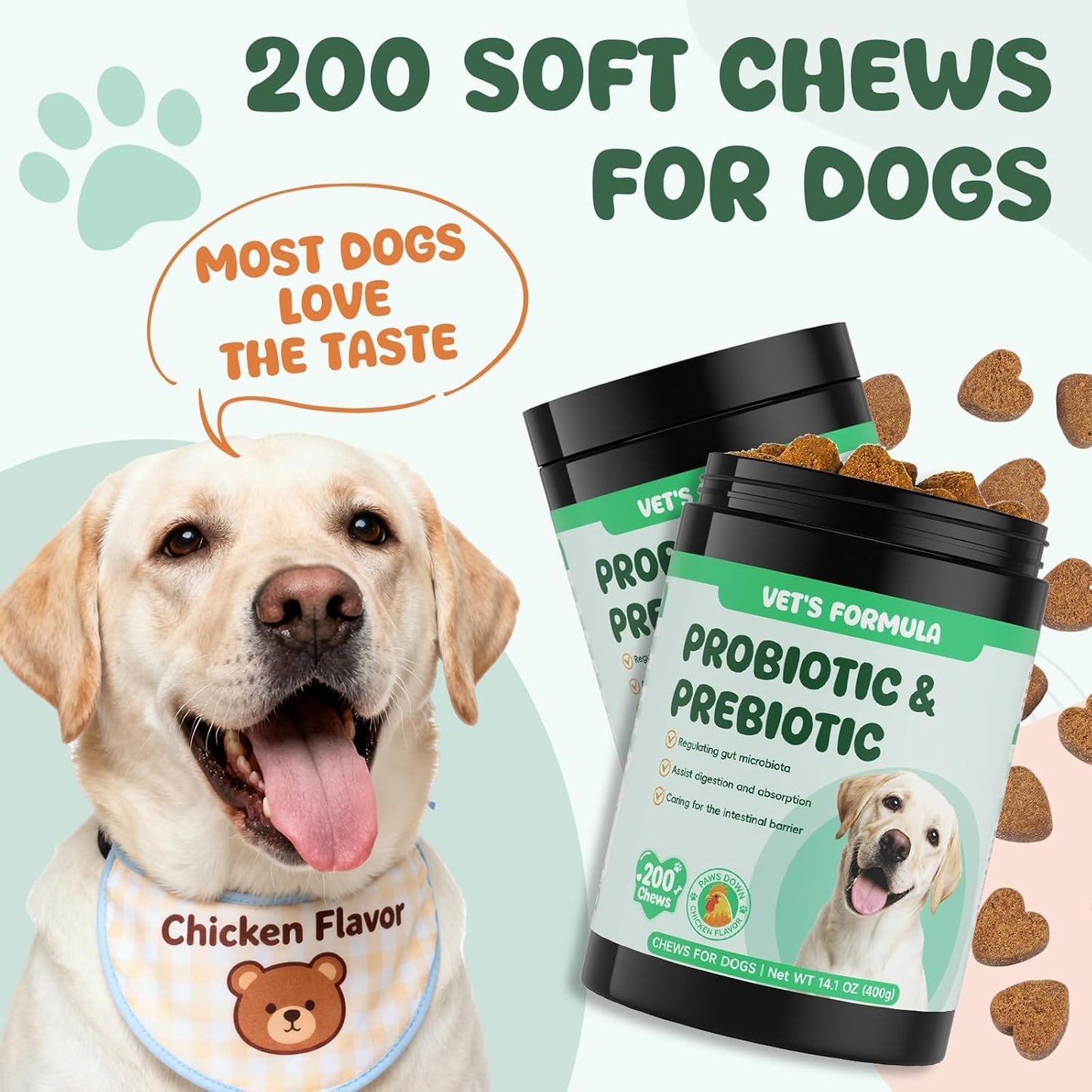 200 PCS Probiotics for Dogs - Digestive Enzymes & Prebiotics for Gut Health, Probiotic Dog Chews Diarrhea Relief & Gas Treatment, Pumpkin Formula for Sensitive Stomachs & Itchy Skin Support