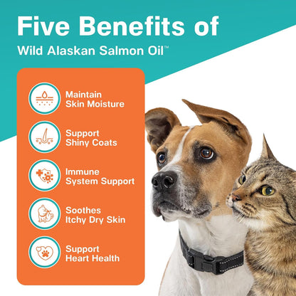 Fur & Health Wild Alaskan Salmon Oil with Omega 3 for Dogs & Cats - Natural Fish Oil Supplement Healthy Skin, Shiny Coat & Joint Support - Pure EPA & DHA Formula for Pet Immune Health 16oz