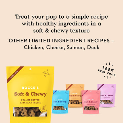 Bocce's Bakery Oven Baked PB & Banana Recipe Treats for Dogs, Wheat-Free Everyday Dog Treats, Real Ingredients, Baked in The USA, All-Natural Soft & Chewy Cookies, Peanut Butter & Banana, 6 oz
