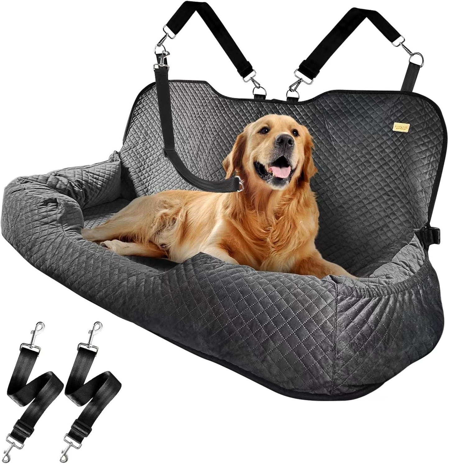 Large Dog Car Back Seat for 100lbs Dogs Pet Bed Car Seat Fully Detachable Washable Travel Safety with Storage Pocket Black