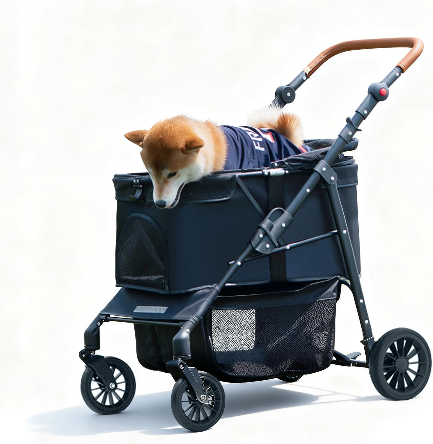 Dog Stroller for Medium and Large Dogs Foldable Pet Strollers for Puppy Cat Cart Up to 66lbs with All Terrain 4 Wheels Adjustable Handle Canopy Sun Shades Storage Organizer(Single)