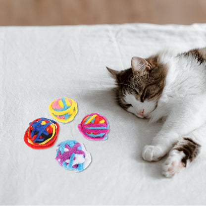 4Pcs Handmade Polyester Cat Balls with 40Cm Tail Bite-Resistant Indoor Scratcher for Kitten Play and Exercise Random Style
