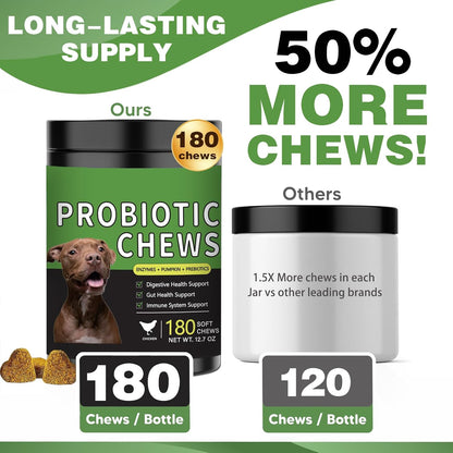 Probiotics for Dogs - 180 Dog Probiotics Chews with 5 Enzymes & 4 Prebiotics for Digestive and Gut Health - Diarrhea & Bowel Support, Yeast Balance, Immunity, Allergies & Itchy Skin (Chicken)