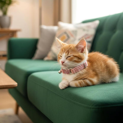 Adjustable Cat Collar, Cat Collars for Girl Cats, Bling Rhinestone Heart,Pink Cats Collar, Pink Puppy Collars with Bell, 8-11 Inches