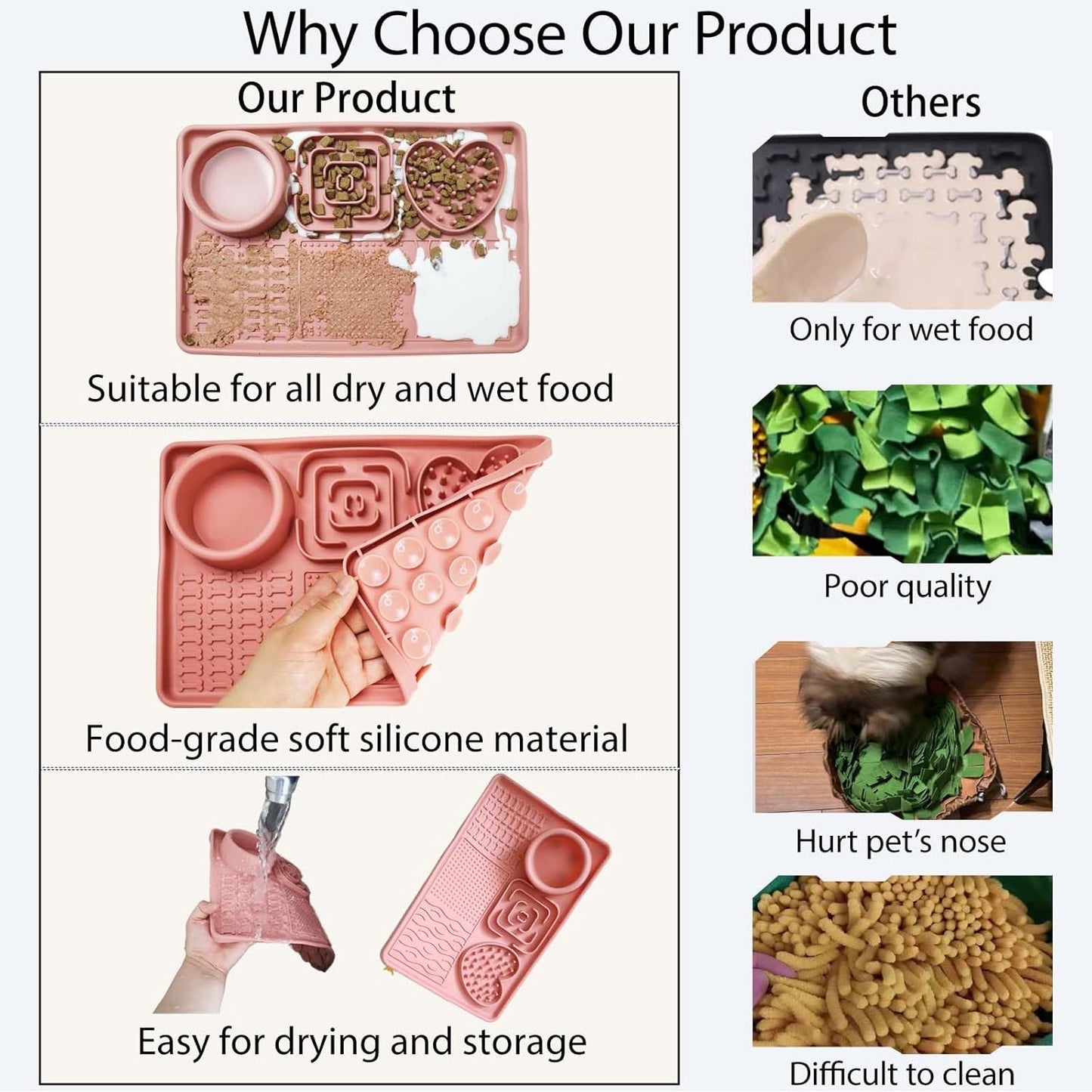 Licking Pad Mats 6 in 1 Reddish Orange for Butter Yogurt Peanut Frozen Food, Dog Slow Feeder Puzzle Bowl, Silicone Anti-Slip Pets Treats Feeding Mat, Collapsible Dog Water Bowl