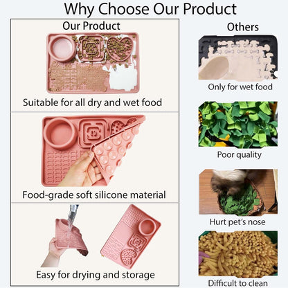 Licking Pad Mats 6 in 1 Reddish Orange for Butter Yogurt Peanut Frozen Food, Dog Slow Feeder Puzzle Bowl, Silicone Anti-Slip Pets Treats Feeding Mat, Collapsible Dog Water Bowl