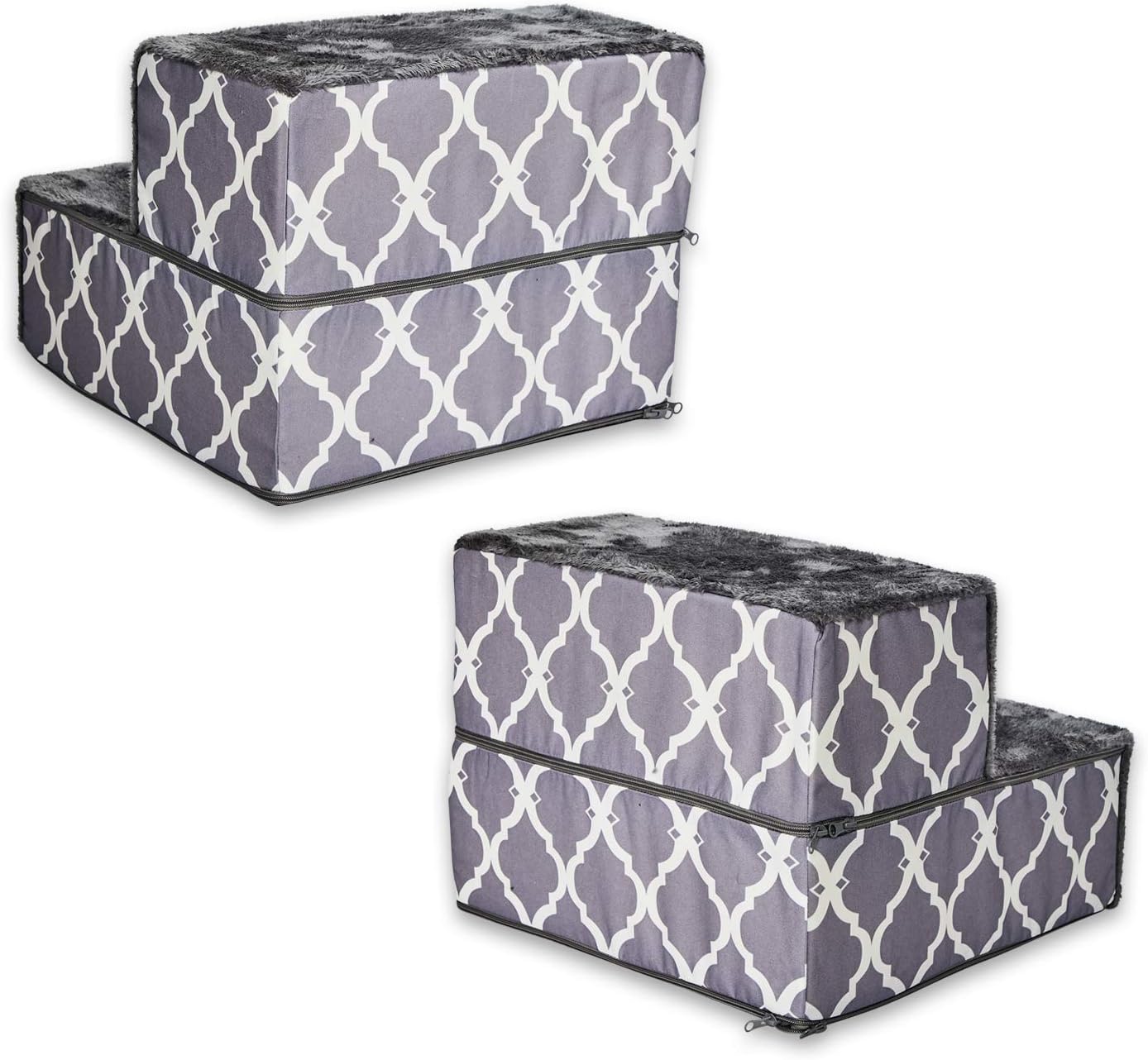Best Pet Supplies Foldable Pet Steps/Stairs with CertiPUR-US Certified Foam for Small to Medium Dogs/Cats - Gray Lattice Print, 2-Step (H: 12'') (STF240T-2)