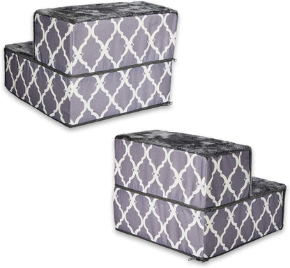Best Pet Supplies Foldable Pet Steps/Stairs with CertiPUR-US Certified Foam for Small to Medium Dogs/Cats - Gray Lattice Print, 2-Step (H: 12'') (STF240T-2)