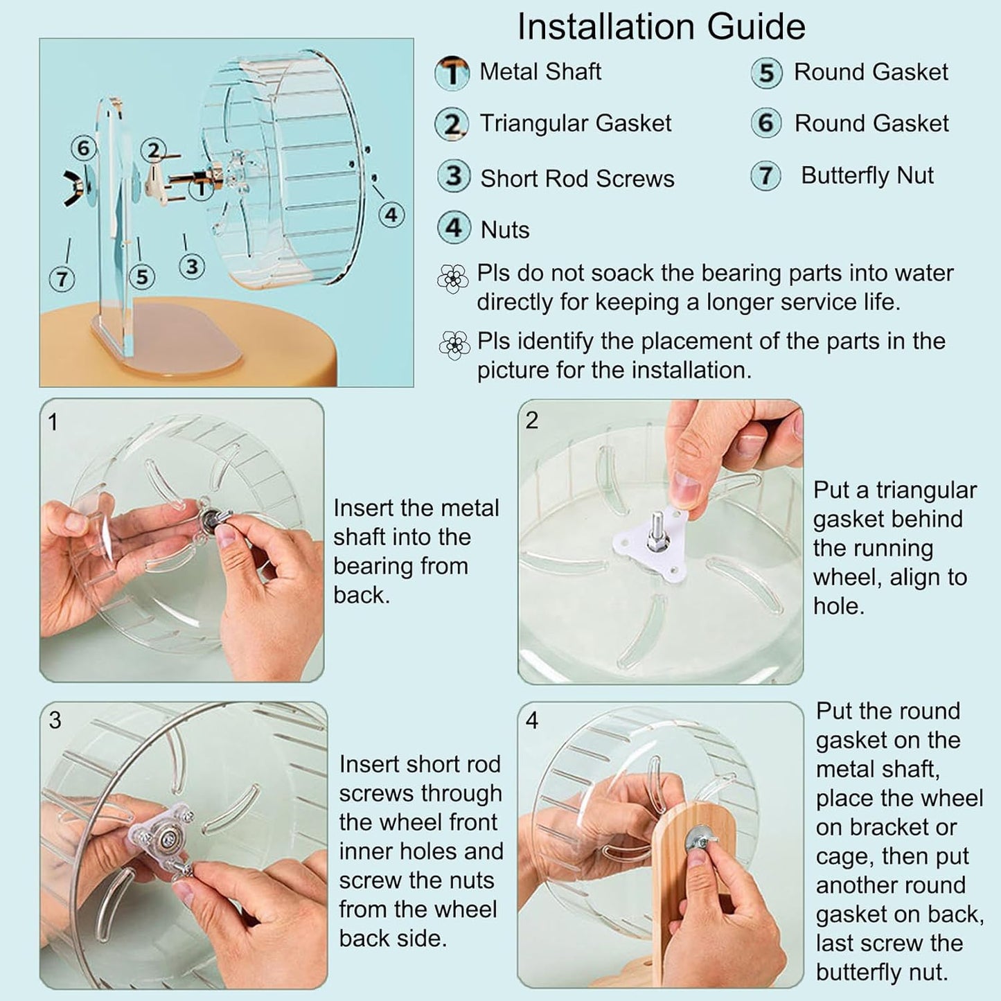 Hamster Wheel, Silent Running Exercise Wheel with Adjustable Stand for Hamster Guinea Pig Gerbil Hedgehog Small Animal Cage Accessories (Clear, 7.1inch)