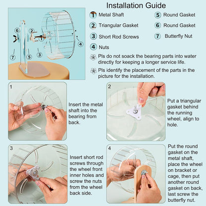 Hamster Wheel, Silent Running Exercise Wheel with Adjustable Stand for Hamster Guinea Pig Gerbil Hedgehog Small Animal Cage Accessories (Clear, 7.1inch)