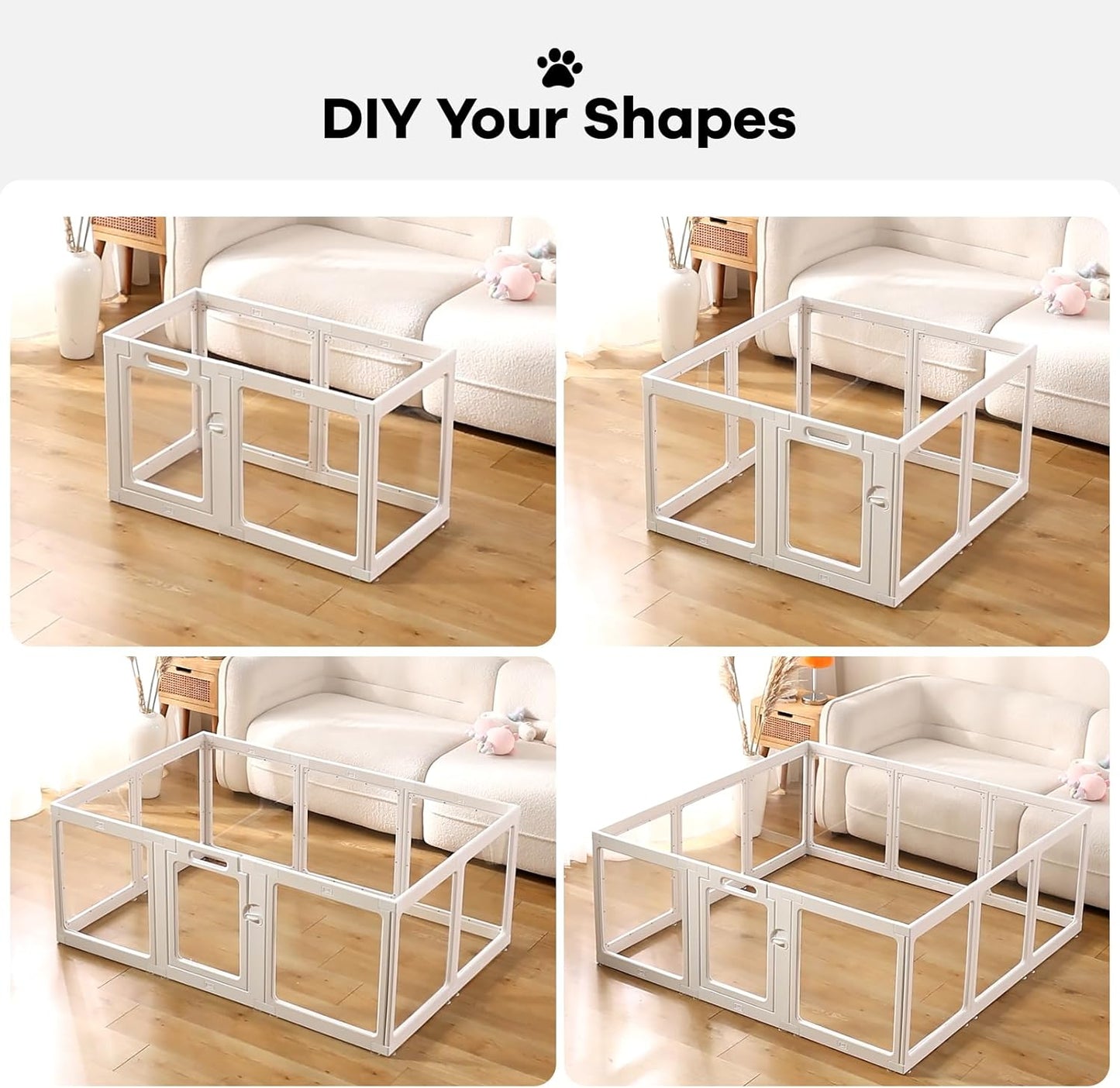 Clear Acrylic Dog Playpen Indoor, Puppy Cat Small Pet Play Pen, Pet Cat Playpen for Rabbits, Dog Fence Crate Kennel Whelping Cage (White, 10 Panel)