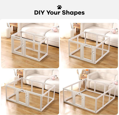 Clear Acrylic Dog Playpen Indoor, Puppy Cat Small Pet Play Pen, Pet Cat Playpen for Rabbits, Dog Fence Crate Kennel Whelping Cage (White, 10 Panel)