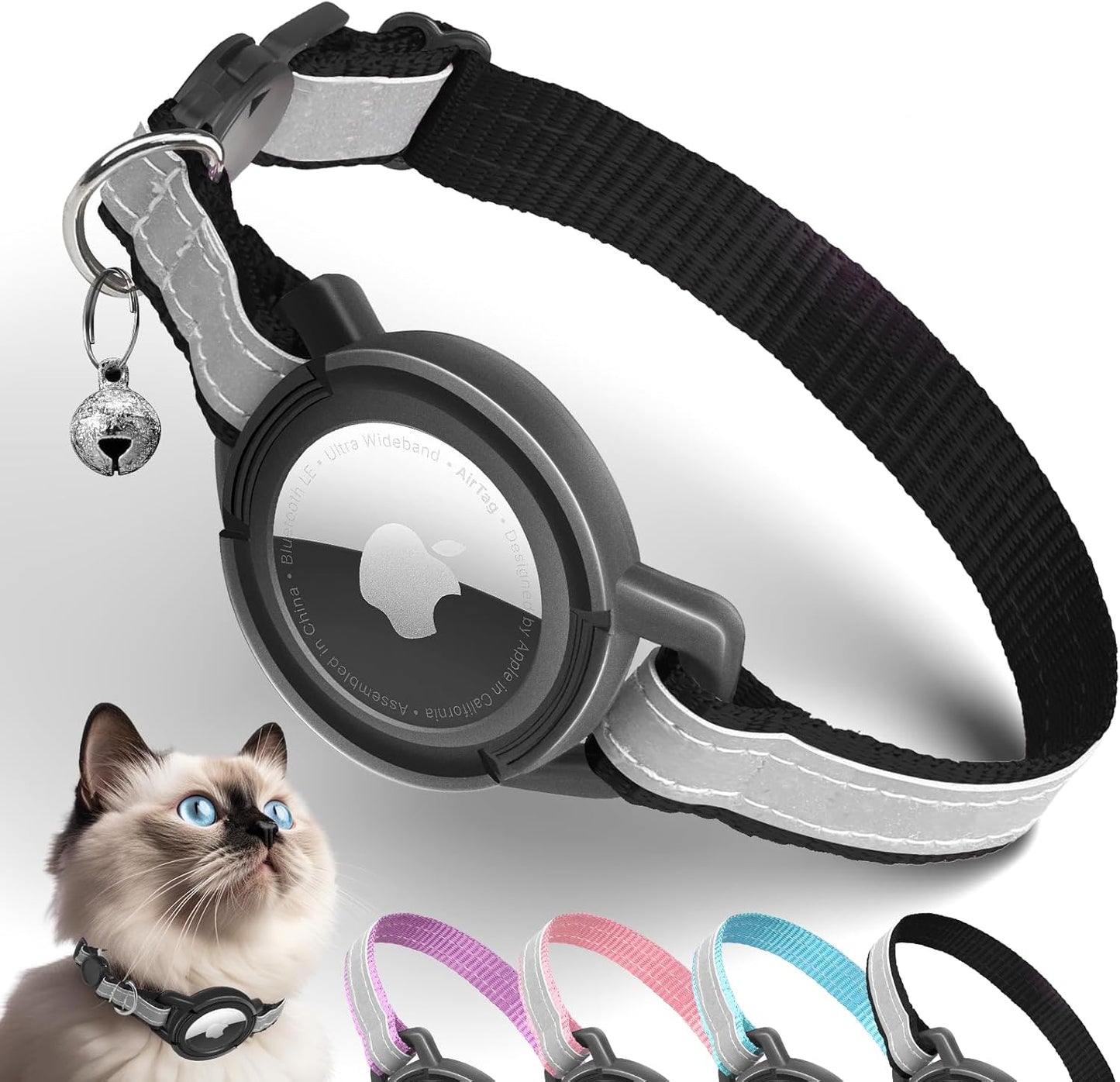Airtag Cat Collar Breakaway, Odokele Reflective Cats Collars with Apple Air Tag Holder for Kitten, Cat GPS Tracker Adjustable Collars with Safety Quick Release Buckle for Kitties and Puppies, Black