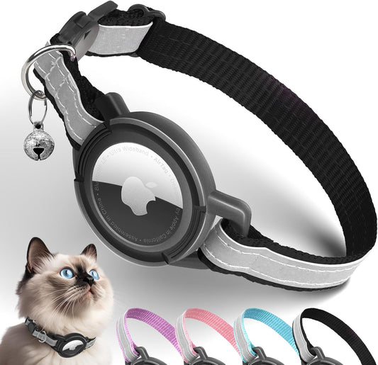 Airtag Cat Collar Breakaway, Odokele Reflective Cats Collars with Apple Air Tag Holder for Kitten, Cat GPS Tracker Adjustable Collars with Safety Quick Release Buckle for Kitties and Puppies, Black
