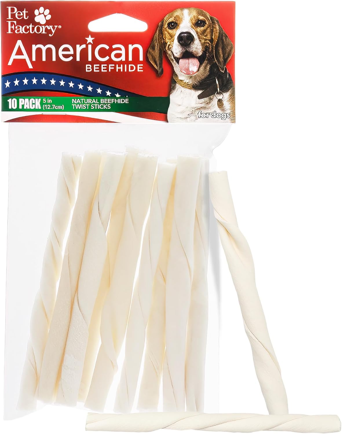 Pet Factory American Beefhide 5" Twist Sticks Dog Chew Treats - Natural Flavor, 10 Count/1 Pack